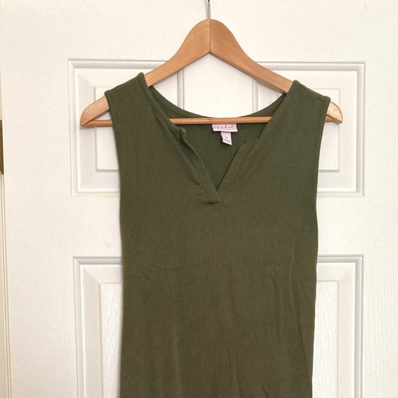 Isabel Maternity Green Ribbed Sleeveless Henley Dress Size M - Picture 2 of 4